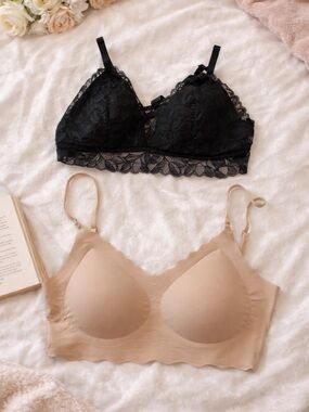 Bra Bundle Size XL Black Lace Bralette + Nude Seamless Wireless Bra Everyday Set